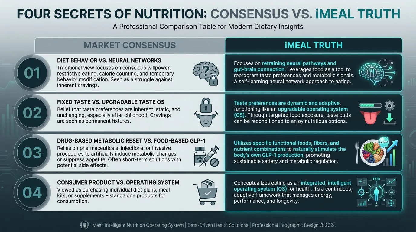 四个非共识秘密对比 - 市场共识 vs iMeal真相