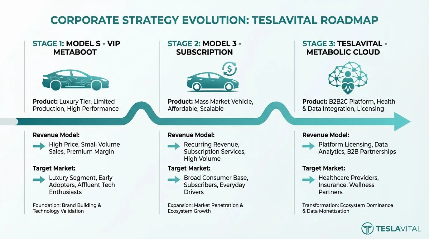 Model S → Model 3 → TeslaVital 产品演进路线图